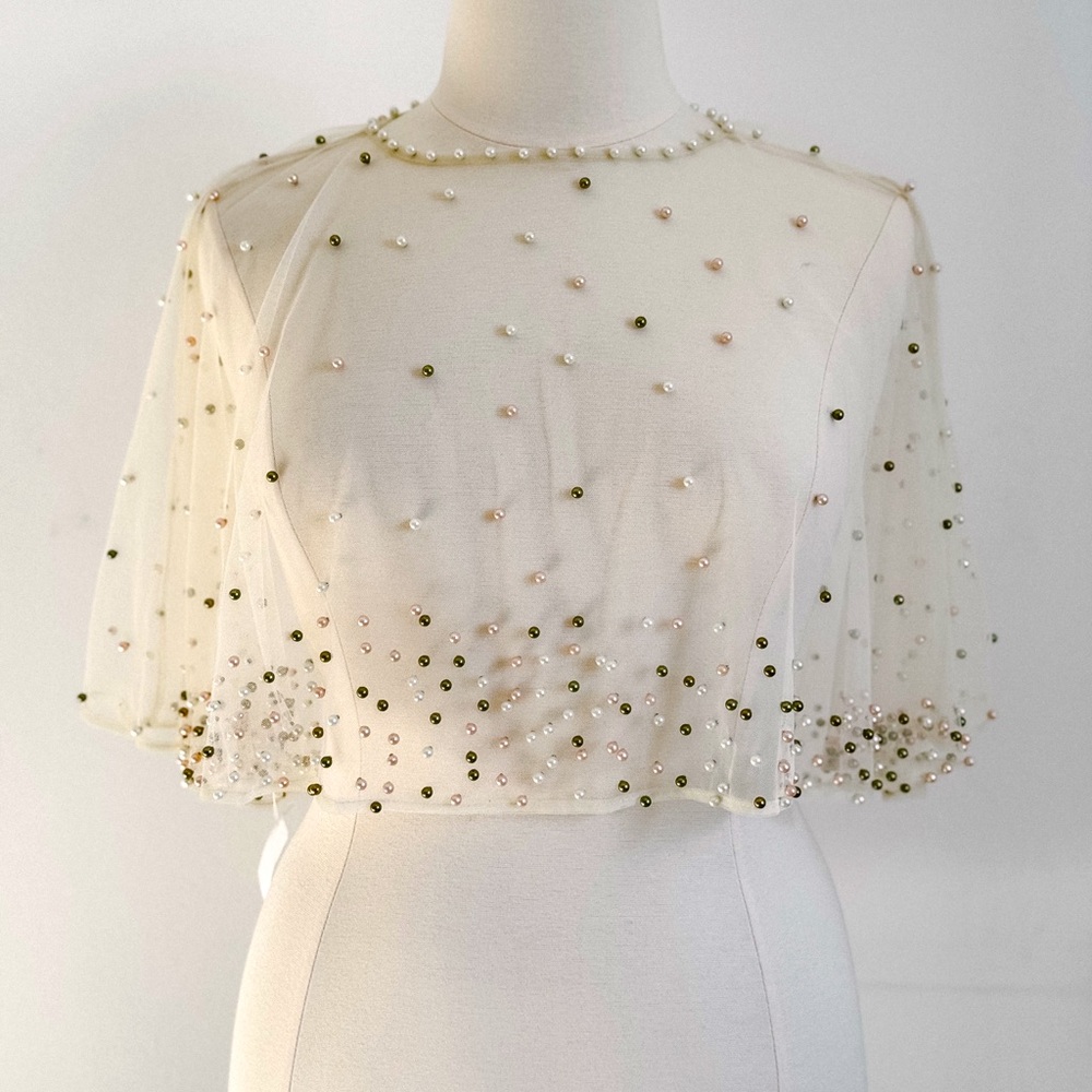 Ivory Tulle Studded Shawl/Bolero Size M/L